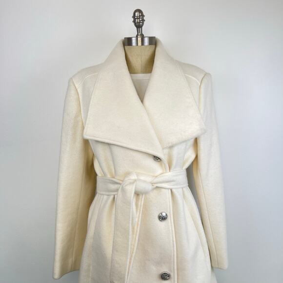 Vince Camuto Off-White Cream Belted Long Coat (Sz L) - Picture 11 of 14